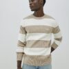 Krämfärgad slim fit-tröja med randiga ribbade block