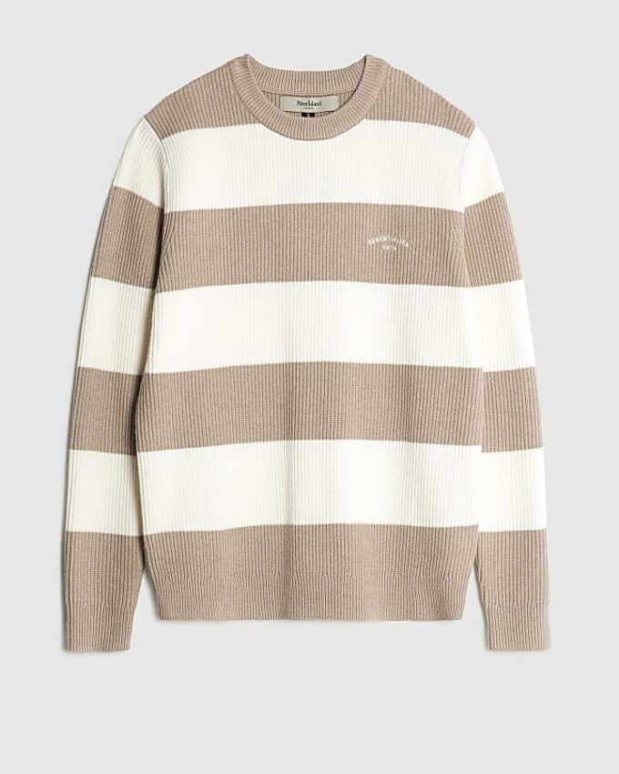 Krämfärgad slim fit-tröja med randiga ribbade block