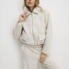 Krämfärgad texturerad Harrington-jacka med dragkedja