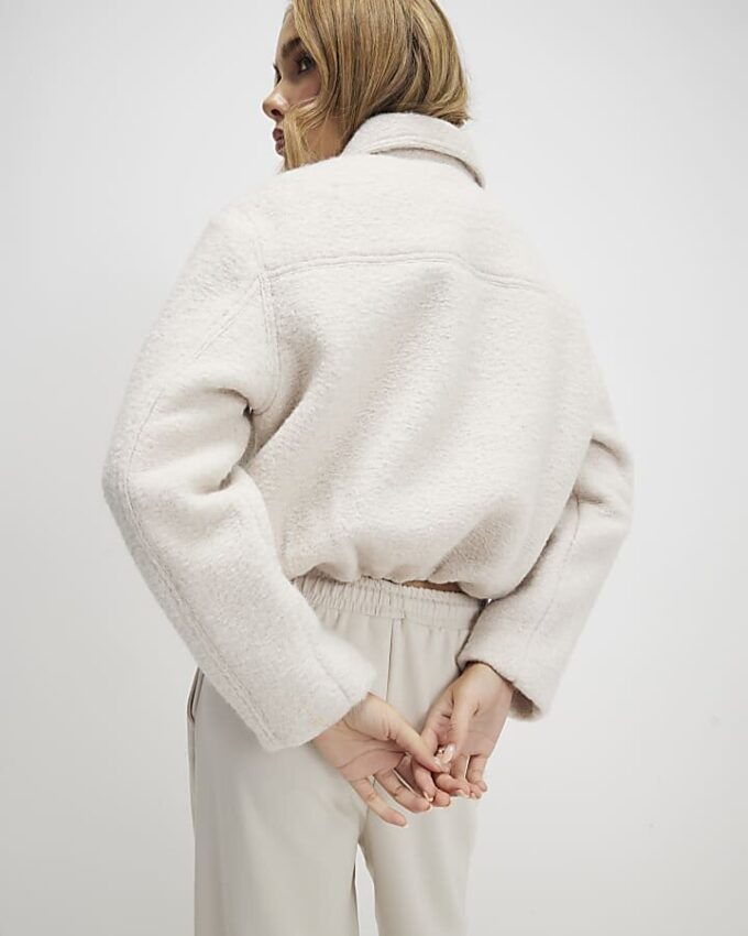 Krämfärgad texturerad Harrington-jacka med dragkedja