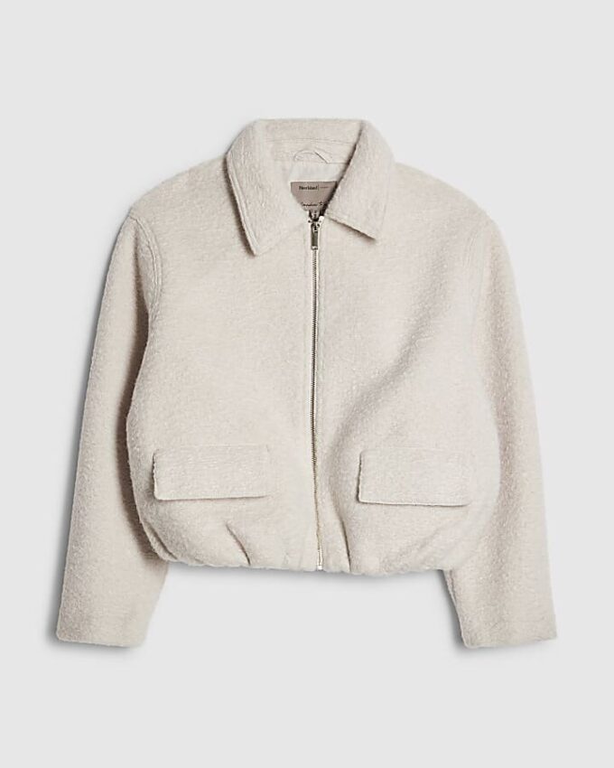 Krämfärgad texturerad Harrington-jacka med dragkedja