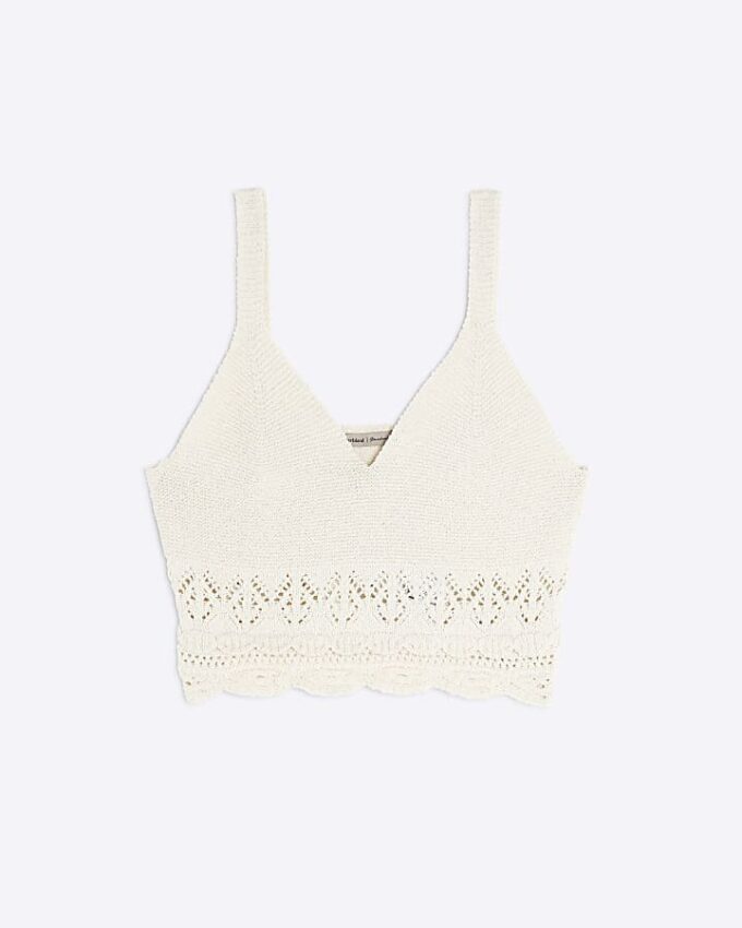 Krämfärgad virkad bralet utan ärmar