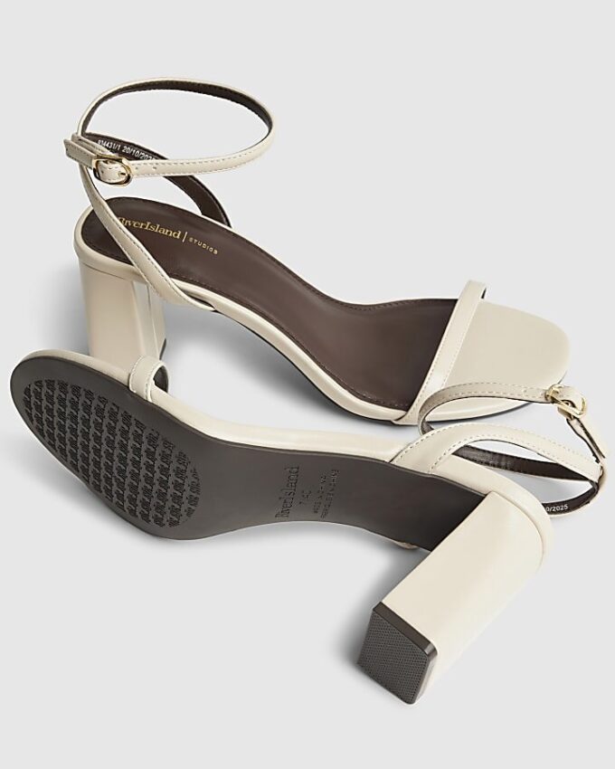 Cream Wide Fit Block Heeled Open Toe Sandals