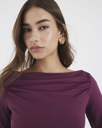 Lila långärmad topp med rynkad drapering