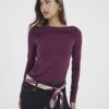 Lila långärmad topp med rynkad drapering