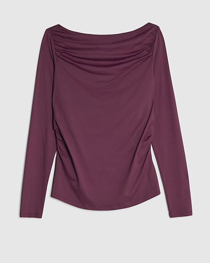 Lila långärmad topp med rynkad drapering