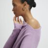 Lila ribbad off shoulder-tröja