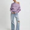 Lila ribbad off shoulder-tröja