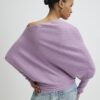 Lila ribbad off shoulder-tröja