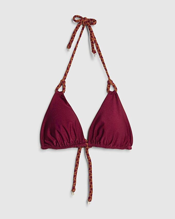 Lila triangulär vändbar flätad bikinitopp
