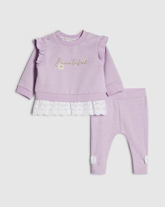 Lila vackert sweatshirtset för babyflickor
