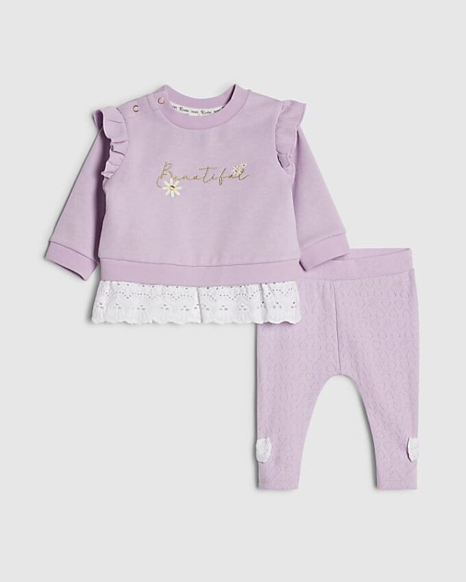 Lila vackert sweatshirtset för babyflickor