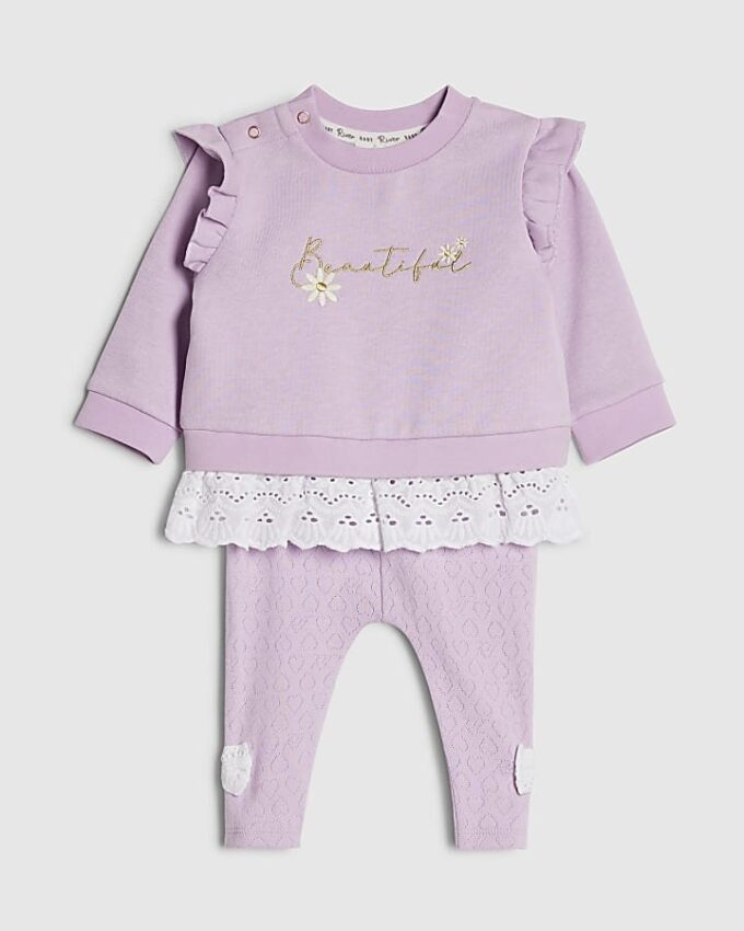 Lila vackert sweatshirtset för babyflickor