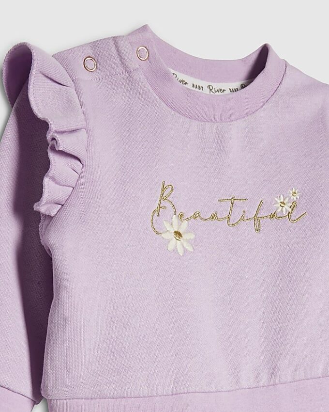 Lila vackert sweatshirtset för babyflickor