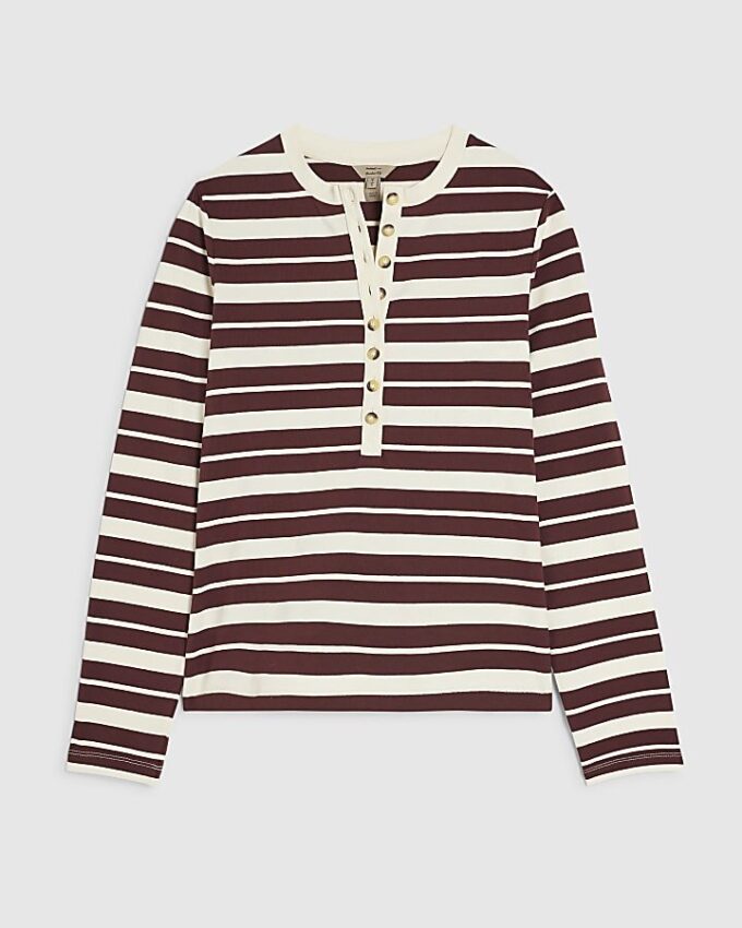Långärmad randig topp i burgundy