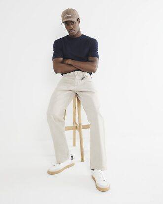 Marinblå 3-pack kortärmad slim fit-T-shirt