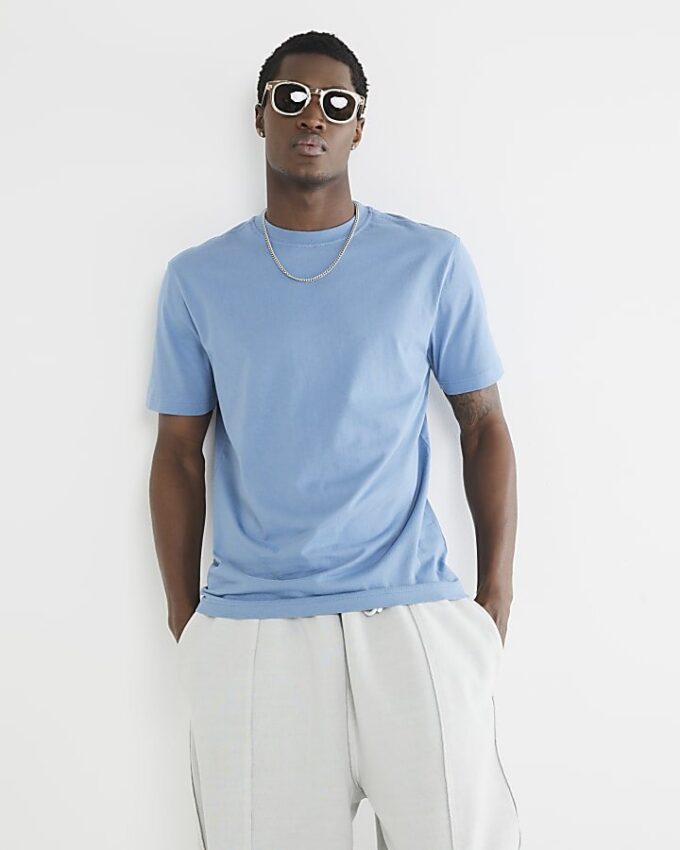 Marinblå 3-pack kortärmad slim fit-T-shirt