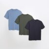 Marinblå 3-pack kortärmad slim fit-T-shirt