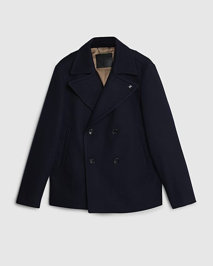 Marinblå dubbelknäppt peacoat