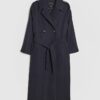 Marinblå dubbelknäppt trenchcoat med bälte