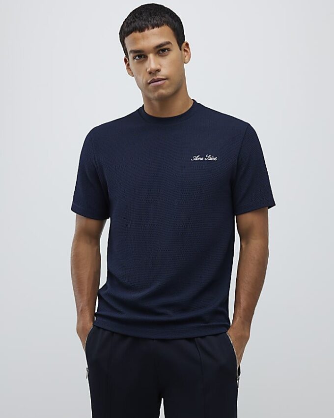 Marinblå kortärmad slim fit Ame Saint T-shirt