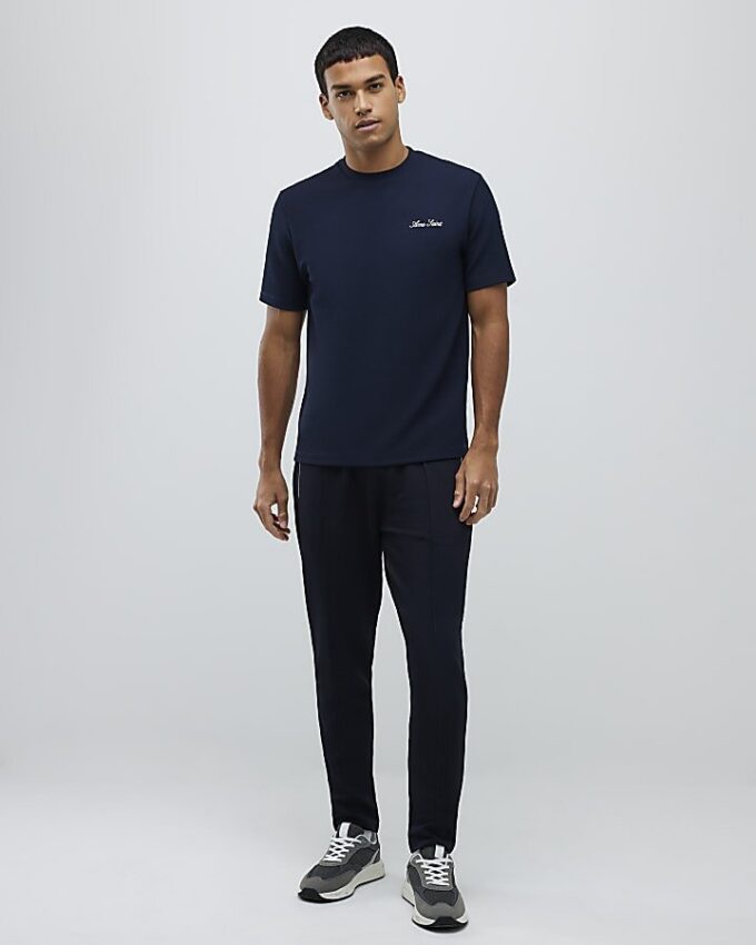 Marinblå kortärmad slim fit Ame Saint T-shirt