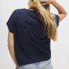 Marinblå kortärmad T-shirt med vridet framstycke