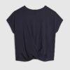 Marinblå kortärmad T-shirt med vridet framstycke