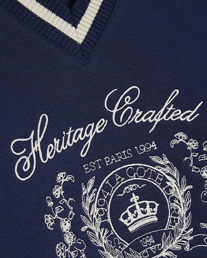 Marinblå långärmad tröja med Heritage Crest-brodyr