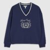Marinblå långärmad tröja med Heritage Crest-brodyr