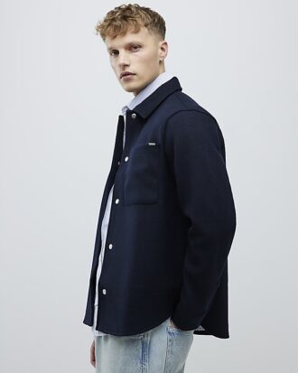 Marinblå overshirt med rundad fåll