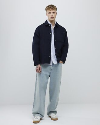 Marinblå overshirt med rundad fåll