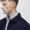 Marinblå overshirt med rundad fåll