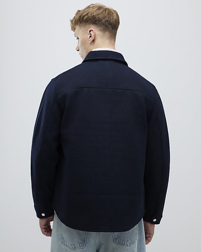 Marinblå overshirt med rundad fåll