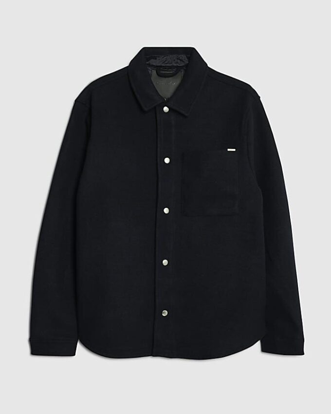 Marinblå overshirt med rundad fåll