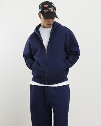 Marinblå oversized hoodie med dragkedja