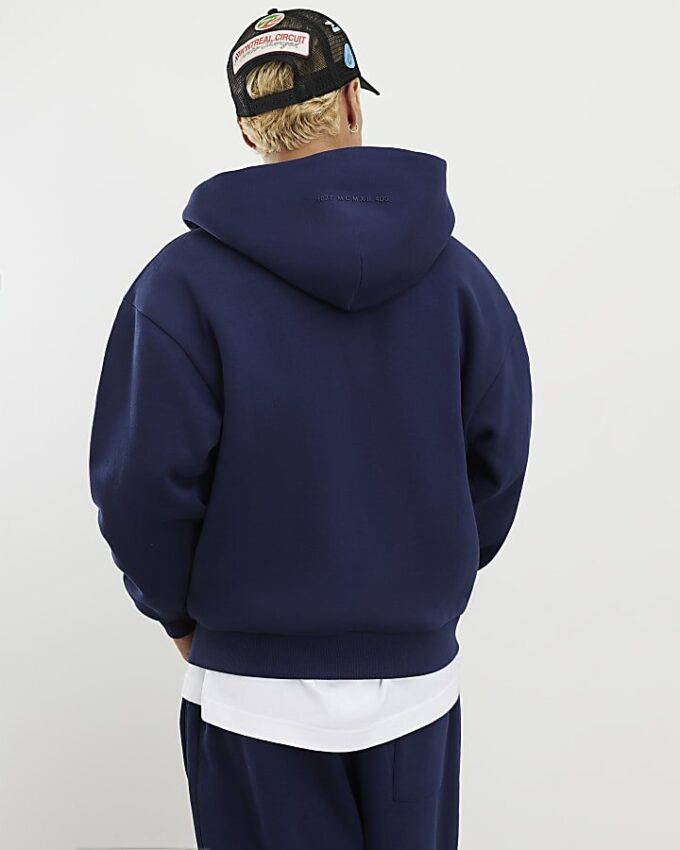 Marinblå oversized hoodie med dragkedja