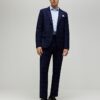 Marinblå slim fit-kostymbyxor med rutmönster