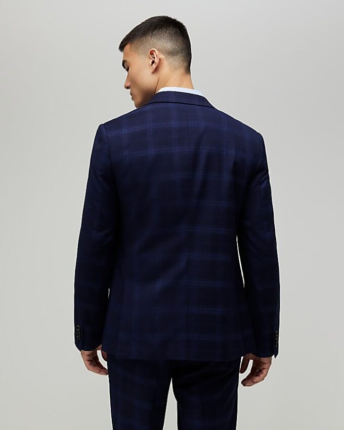 Marinblå slim fit-kostymjacka med rutmönster Marinblå slim fit-kostymjacka med rutmönster