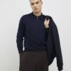 Marinblå slim fit-polotröja med dragkedja