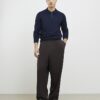 Marinblå slim fit-polotröja med dragkedja