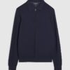 Marinblå slim fit-polotröja med dragkedja