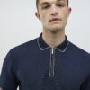 Marinblå slim fit-polotröja med kvartslång dragkedja