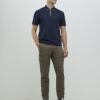 Marinblå slim fit-polotröja med kvartslång dragkedja