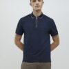 Marinblå slim fit-polotröja med kvartslång dragkedja
