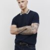 Marinblå slim fit-polotröja med rutig krage