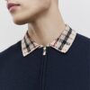 Marinblå slim fit-polotröja med rutig krage