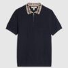 Marinblå slim fit-polotröja med rutig krage