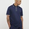 Marinblå slim fit-polotröja med textur och dragkedja