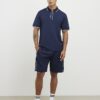 Marinblå slim fit-polotröja med textur och dragkedja
